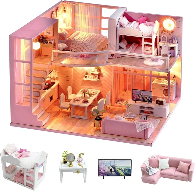 CUTEROOM Dream Angel miniature pink two-level home with furniture
