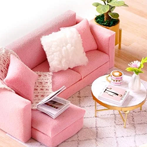 CUTEROOM Close view of the pink sofa and miniature tea table in Dream Angel